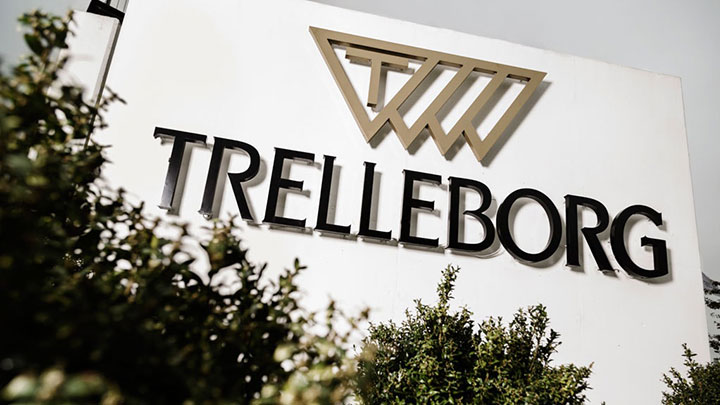 Trelleborg's logo on Trelleborg building's facade